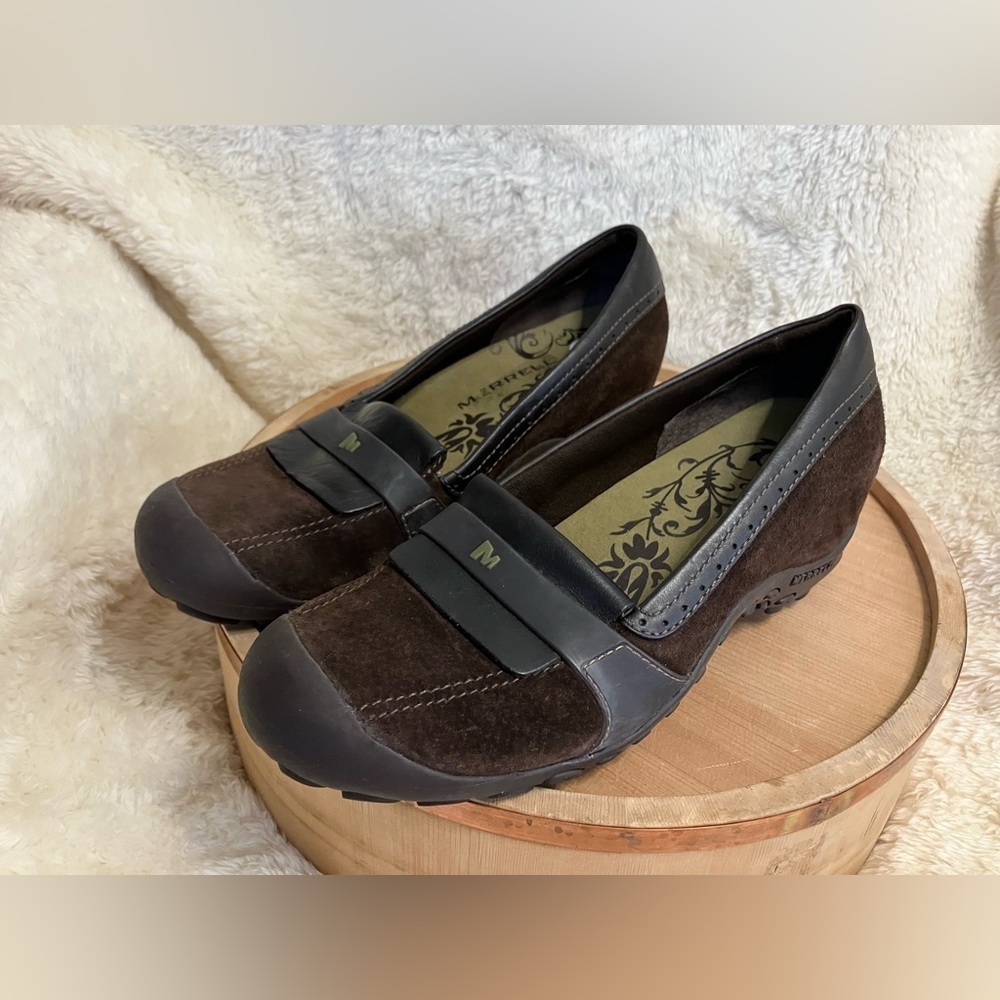 Merrell Plaza Moc Dark Coffee Brown Suede & Leather Loafers Women's US Size 11